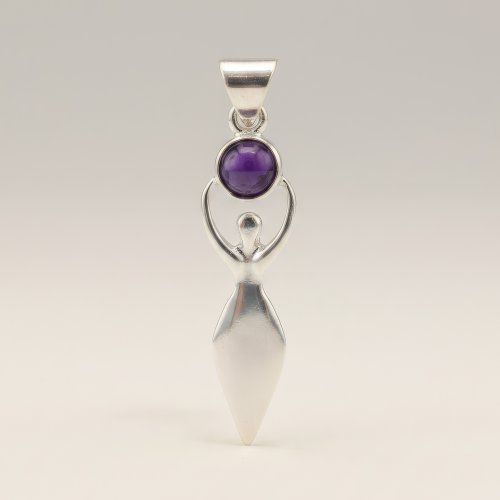 (image for) Indian Devotional Pendant - Silver Plated (45cm Cord)- Goddess Amethyst
