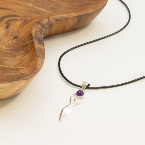 (image for) Indian Devotional Pendant - Silver Plated (45cm Cord)- Goddess Amethyst