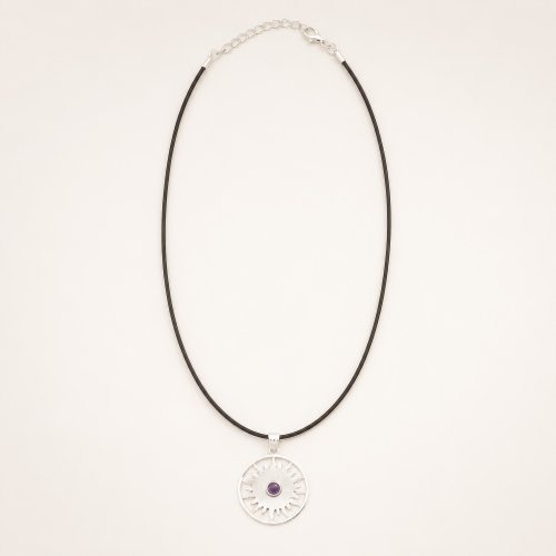 (image for) Indian Devotional Pendant - Silver Plated (45cm Cord)- Sun Worship Amethyst
