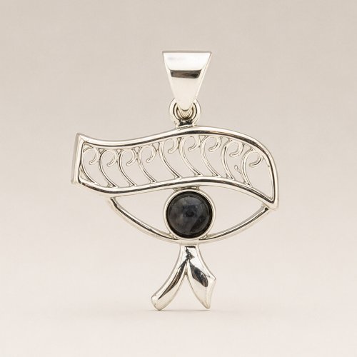 (image for) Indian Devotional Pendant - Silver Plated (45cm Cord)- Cleopatra Eye - Iolite