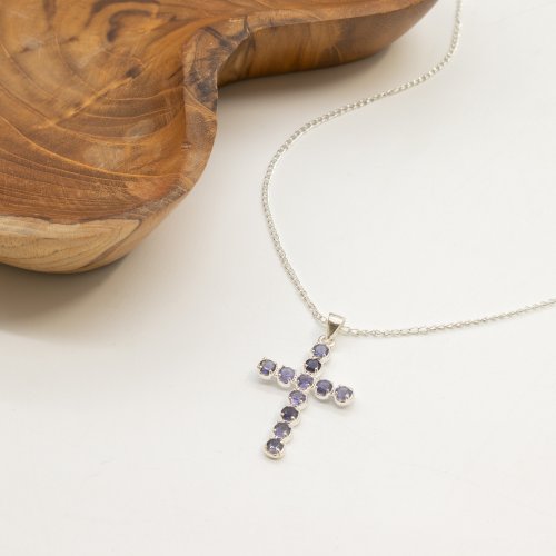 (image for) Indian Devotional Pendant - Silver Plated (45cm Chain)- Ionite Crucifix