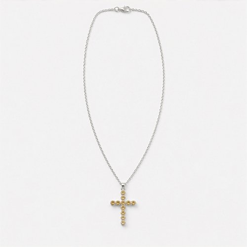 (image for) Indian Devotional Pendant - Silver Plated (45cm Chain)- Citrine Crucifix