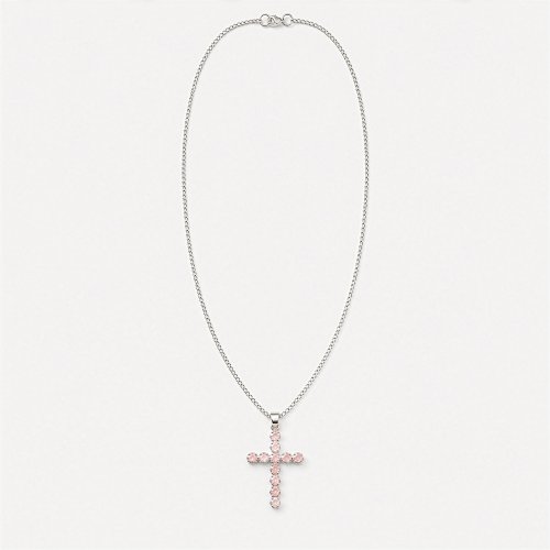 (image for) Indian Devotional Pendant - Silver Plated (45cm Chain)- Rose Quartz Crucifix