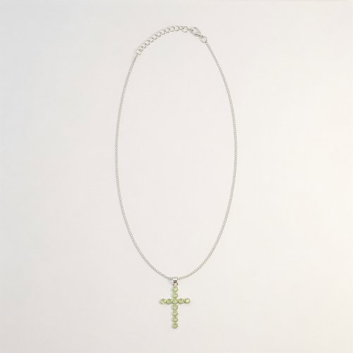 (image for) Indian Devotional Pendant - Silver Plated (45cm Chain)- Peridot Crucifix