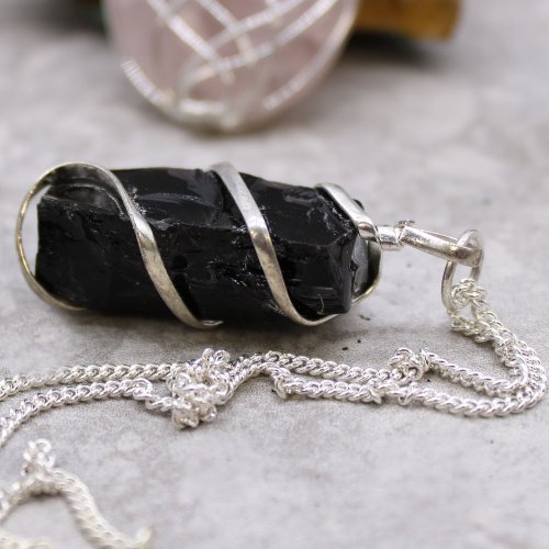 (image for) Cascade Wrapped Gemstone Necklace - Rough Black Onyx
