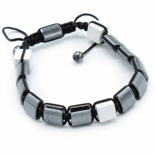 (image for) Magnetic Hematite Shamballa Bracelet - White Jasper Cuboids