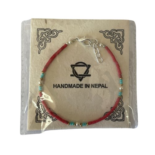 (image for) Nepalese Extra Fine Gem Bracelet - Coral Tribal Bead