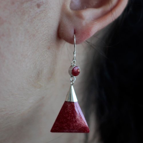 (image for) 925 Silver Earrings - Triangle Double Drop