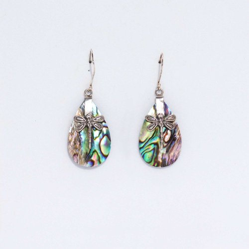 (image for) Shell & Silver Earrings - Dragonflies - Abalone