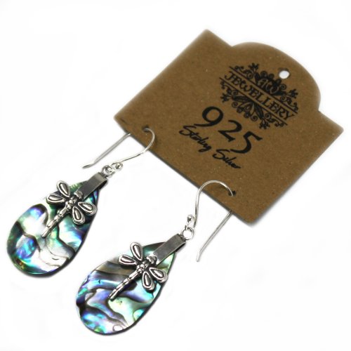 (image for) Shell & Silver Earrings - Dragonflies - Abalone