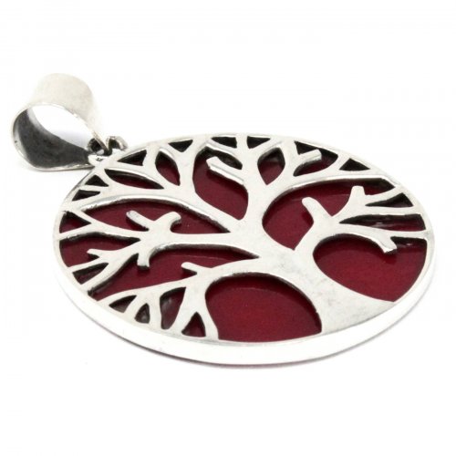 (image for) Tree of Life Silver Pendant 30mm - Coral Effect