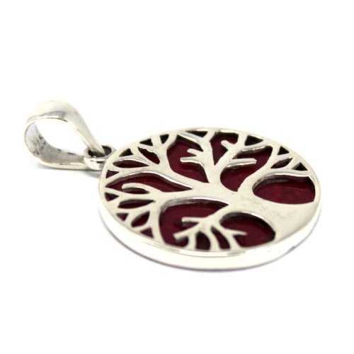 (image for) Tree of Life Silver Pendant 22mm - Coral Effect