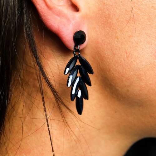 (image for) Jet Black - Vintage Glass - Long Drop - Earrings