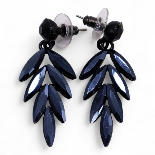 (image for) Jet Black - Vintage Glass - Long Drop - Earrings