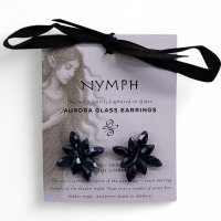 (image for) Jet Black - Vintage Glass - Flowers - Earrings