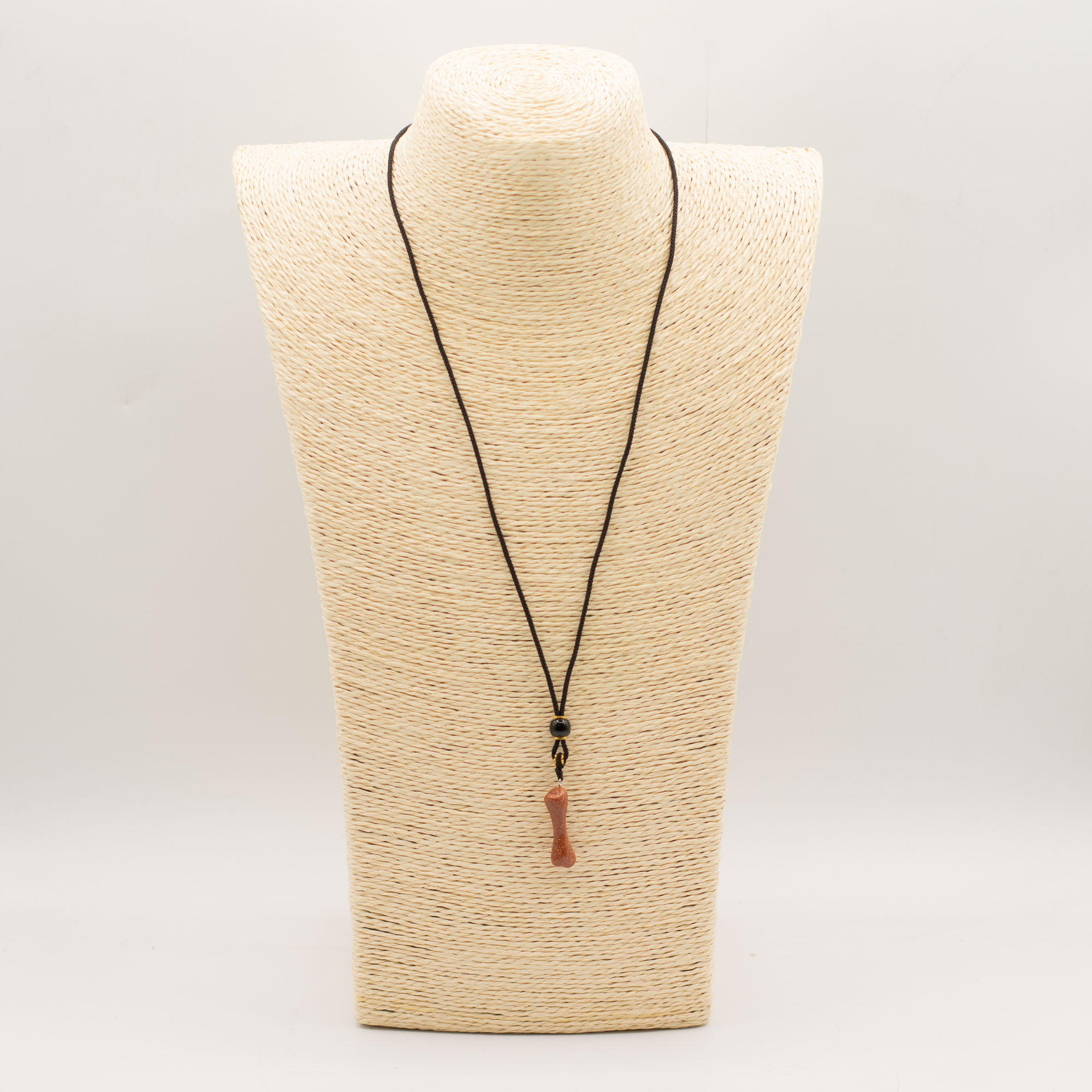 Cord Necklace Gemstone Pendant - Goldstone Bone