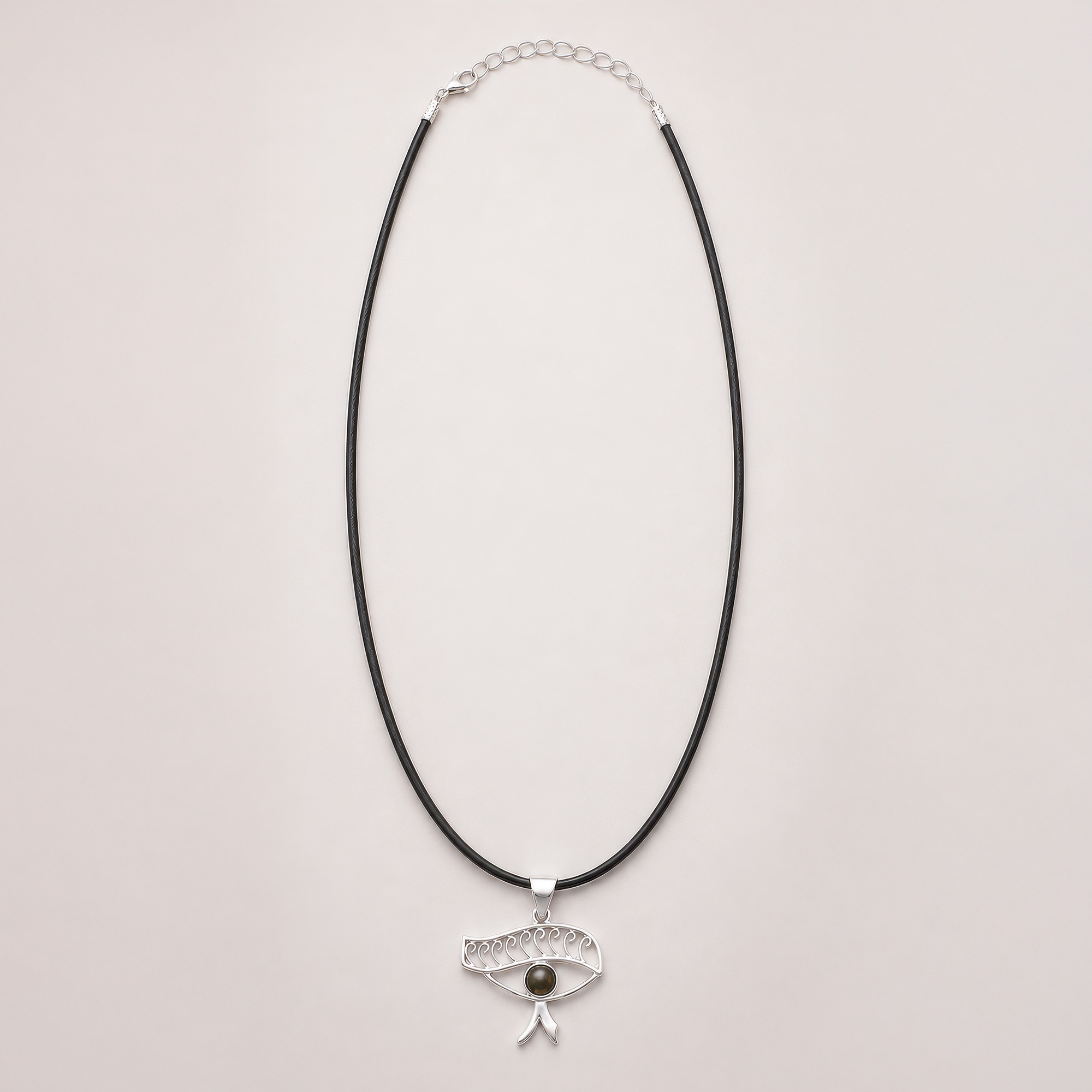 Indian Devotional Pendant - Silver Plated (45cm Cord)- Cleopatra Eye - Iolite