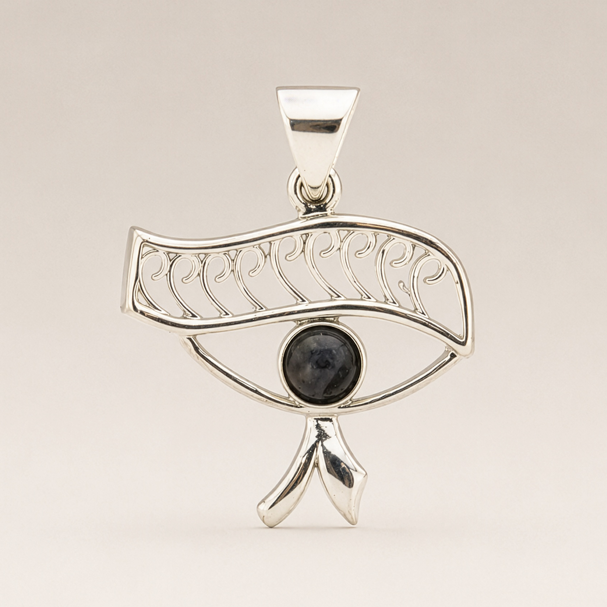 Indian Devotional Pendant - Silver Plated (45cm Cord)- Cleopatra Eye - Iolite