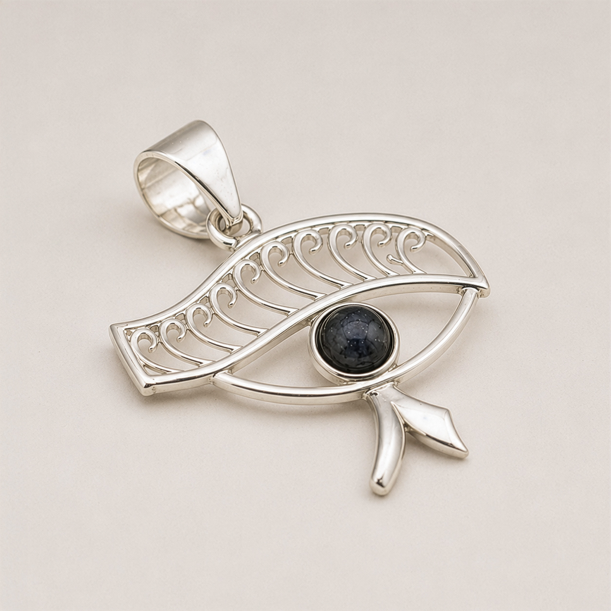 Indian Devotional Pendant - Silver Plated (45cm Cord)- Cleopatra Eye - Iolite