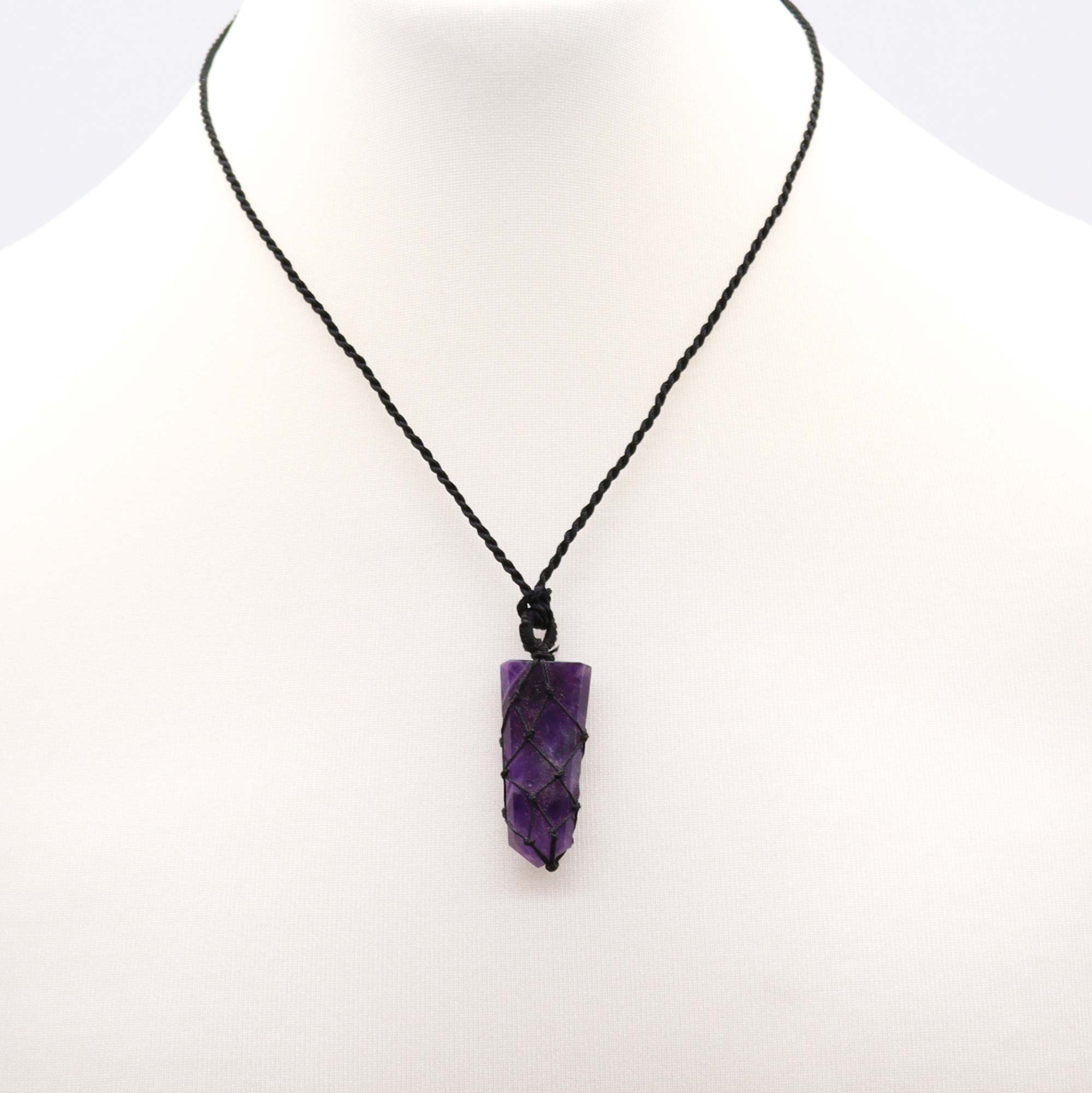 Laced Gemstone Flat Point Pendant - Amethyst