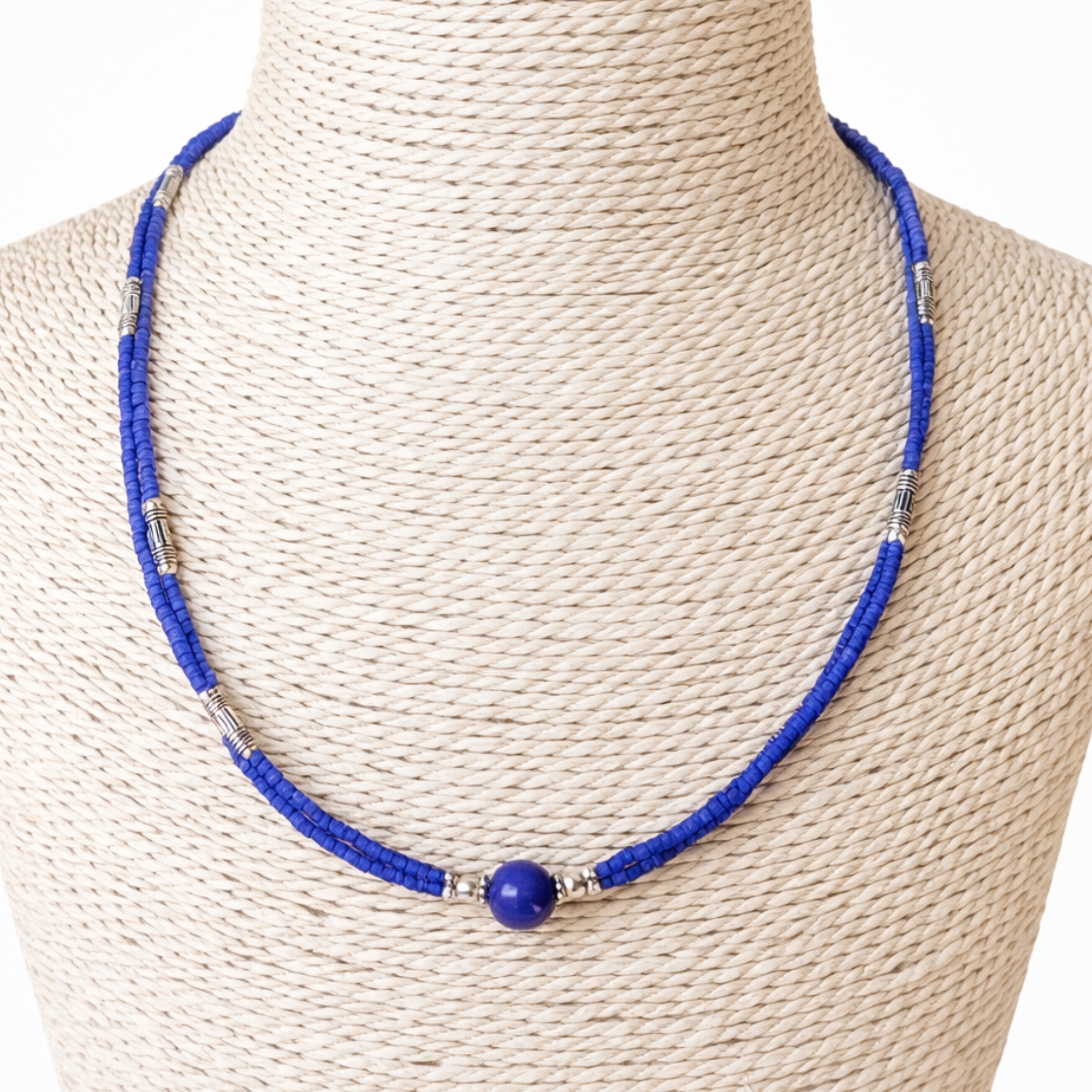 Nepalese Extra Fine Two Line Necklace - Blue Onyx & Lapis Pendant