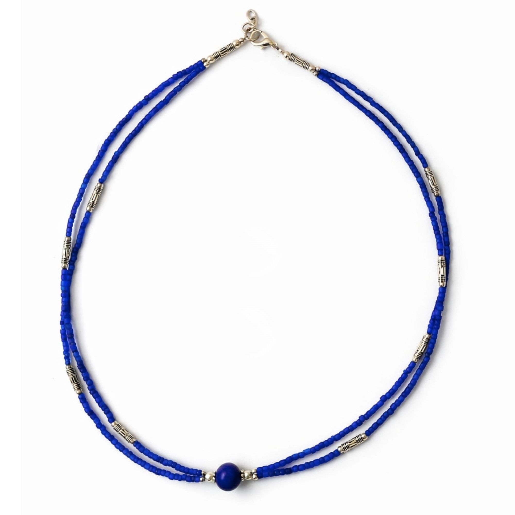 Nepalese Extra Fine Two Line Necklace - Blue Onyx & Lapis Pendant