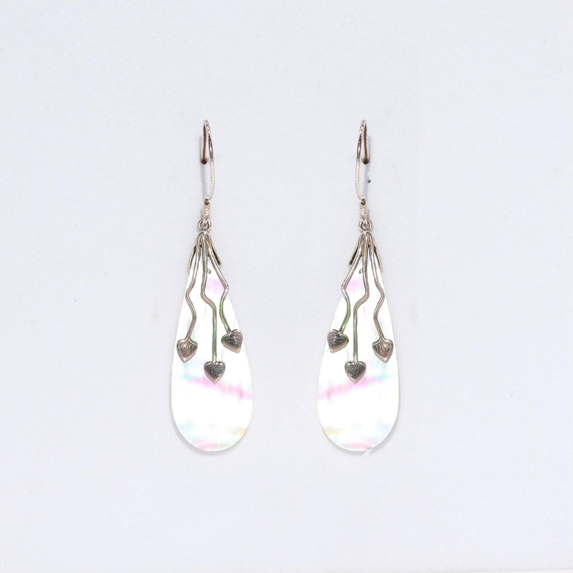 Shell & Silver Earrings - Three Hearts - MOP