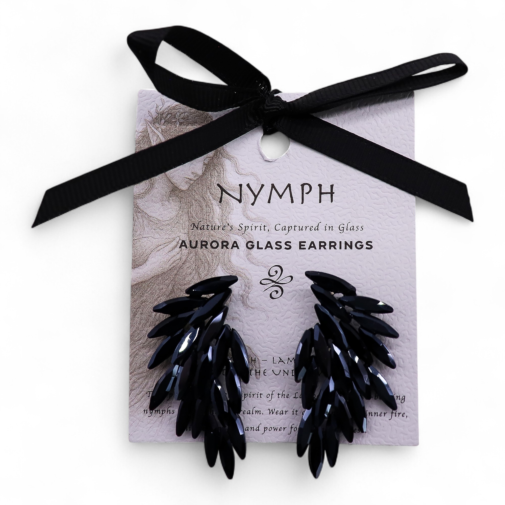 Jet Black - Vintage Glass - Angel Wings - Earrings