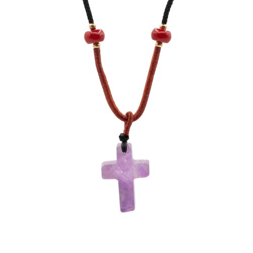 (image for) Cord Necklace Gemstone Pendant - Amethyst Cross