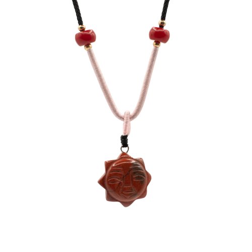(image for) Cord Necklace Gemstone Pendant - Carnelian Sun Face