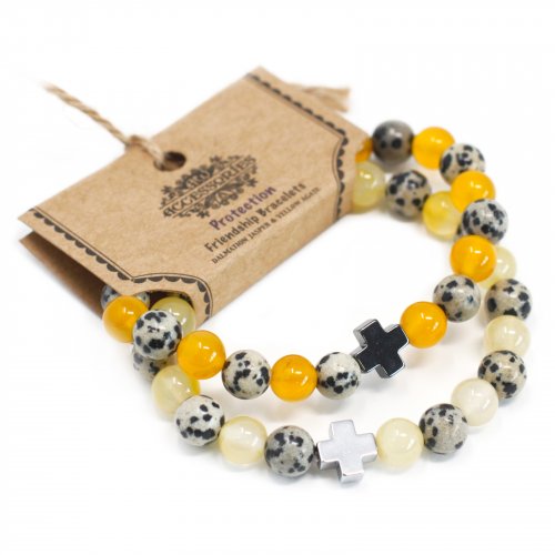 (image for) Set of 2 Gemstones Friendship Bracelets - Protection - Dalmatian Jasper & Yellow Agate