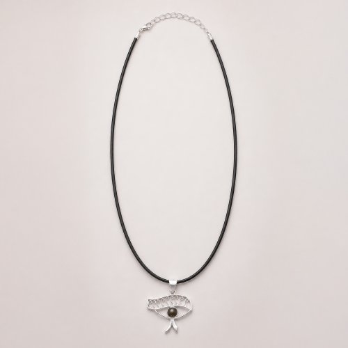 (image for) Indian Devotional Pendant - Silver Plated (45cm Cord)- Cleopatra Eye - Iolite