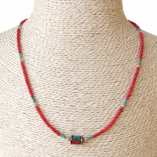 (image for) Nepalese Extra Fine Gem Necklace - Coral Tribal Bead