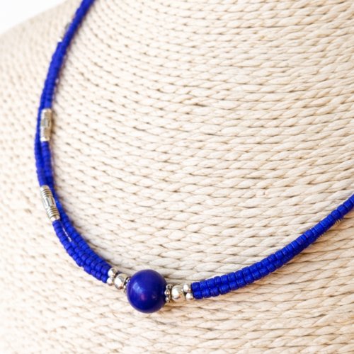 (image for) Nepalese Extra Fine Two Line Necklace - Blue Onyx & Lapis Pendant